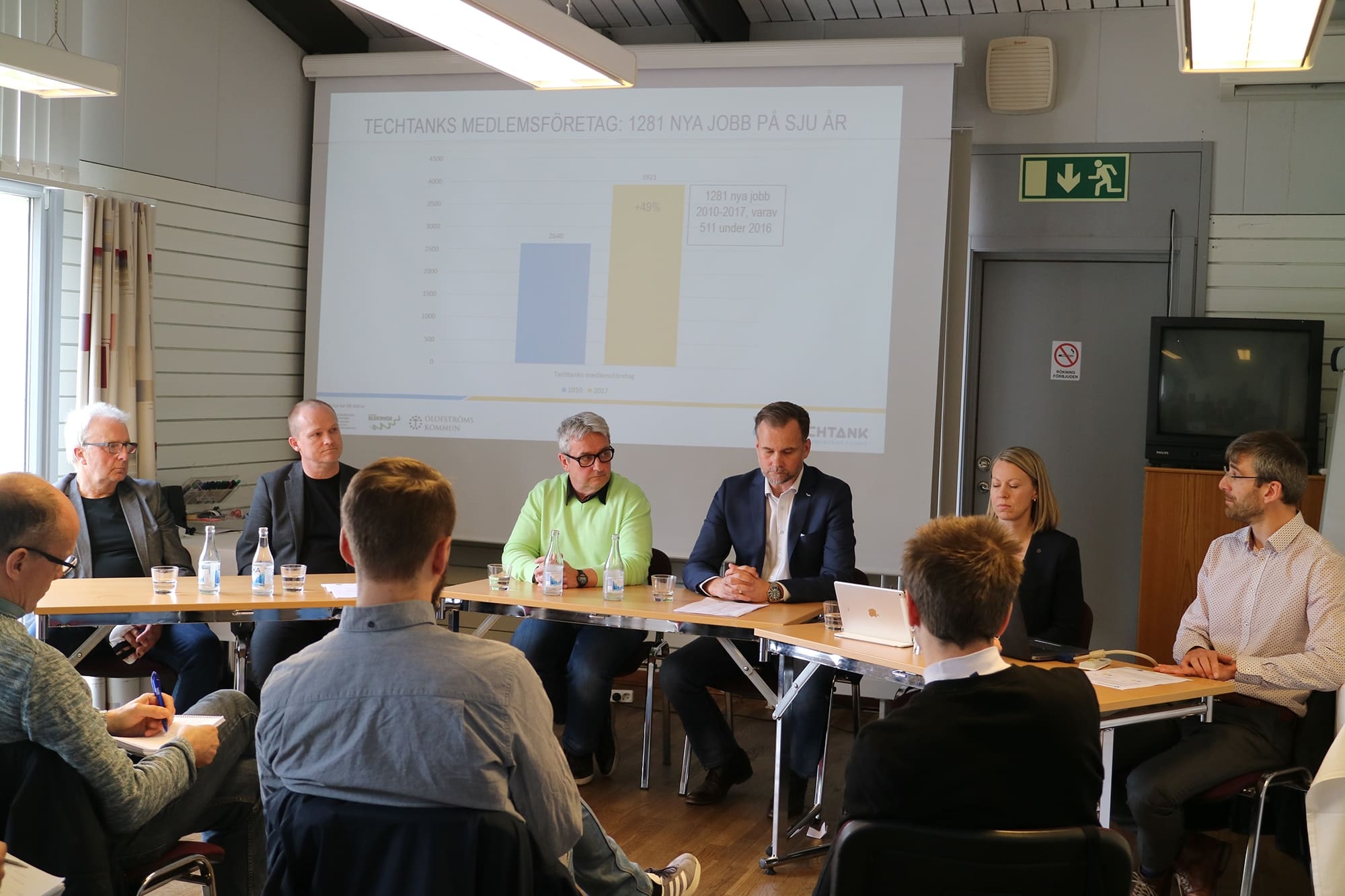 Från vänster: Göran Johansson, ordförande Techtanks strategiråd, Jonas Knutsson, kommunikationschef Volvo Cars Olofström, Olle Haglund vd Tre D Mekaniska, Ronnie Rossander vd EBP, Sara Rudolfsson kommunalråd Olofström samt Anders Borgehed klusterledare Techtank.